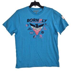 Born Fly Men's T-Shirt Size XL Embroidery Blue Cloud Hoppers Airlines (42)